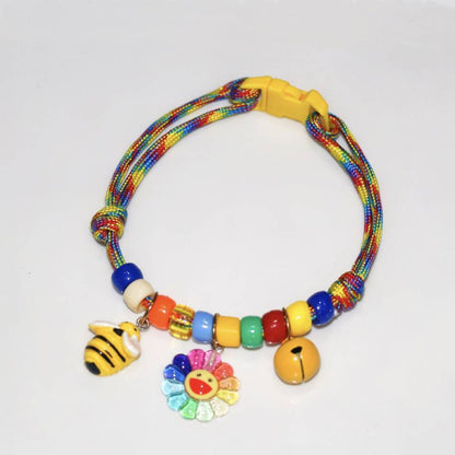 FUREVER365 Colorful Bead Pet Collar Adjustable Cat Dog Necklace Cute Smiley Heart Sun Flower Pendant