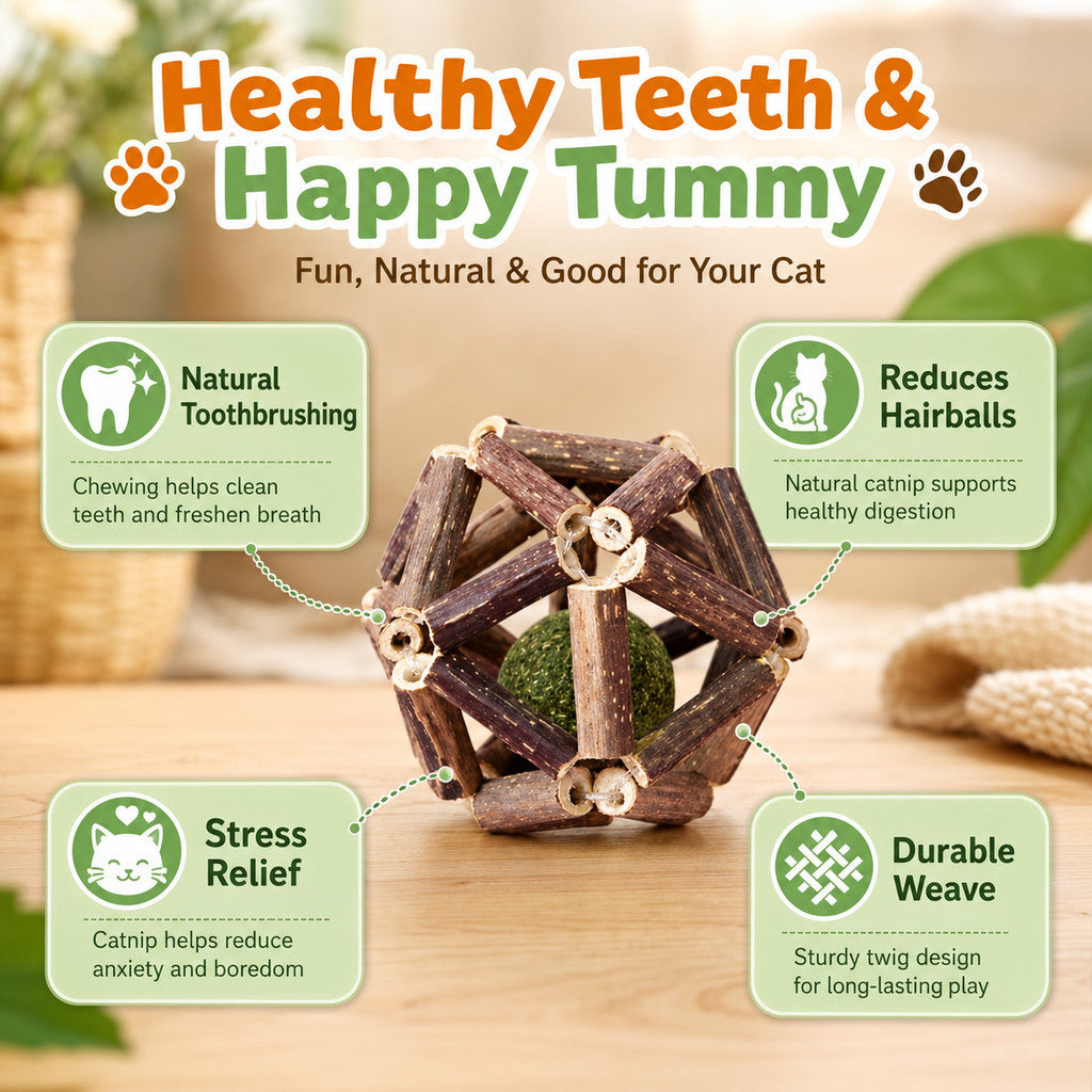 FUREVER365 Natural Silvervine Catnip Ball Cat Toy Gall Fruit Molar Chew Ball Bell Interactive Kitten