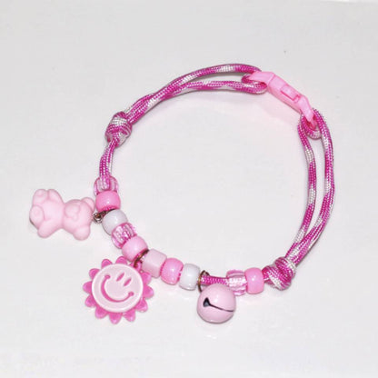 FUREVER365 Colorful Bead Pet Collar Adjustable Cat Dog Necklace Cute Smiley Heart Sun Flower Pendant