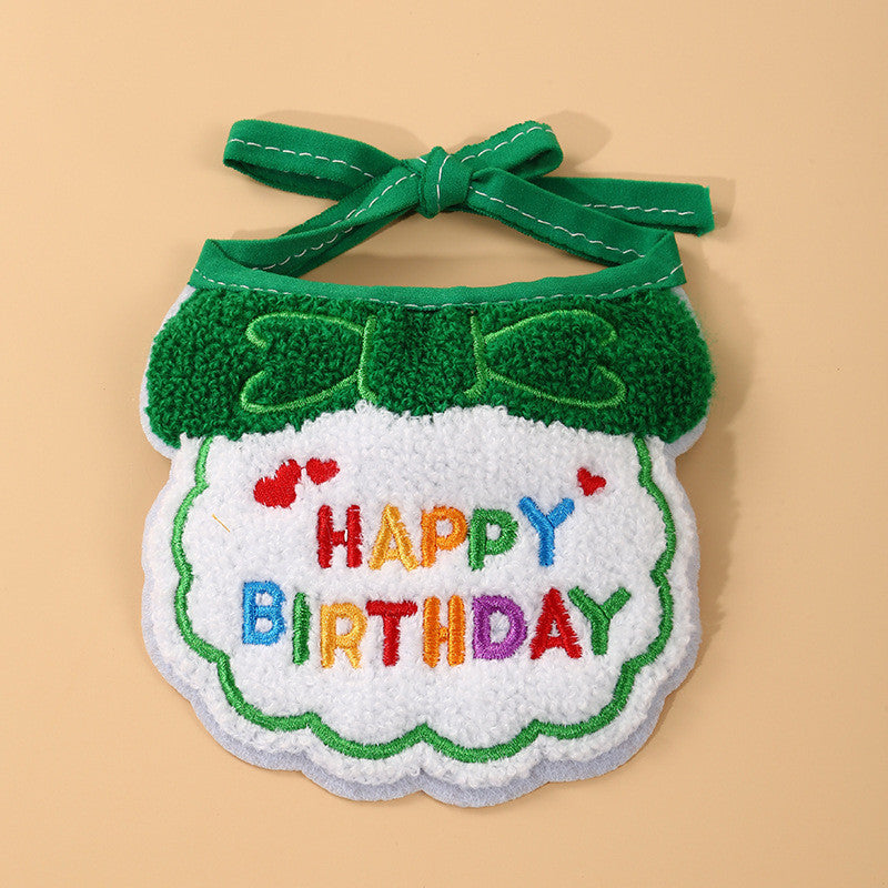 FUREVER365 Pet Birthday Hat Bib Set Cat Dog Birthday Party Accessories INS Embroidery Saliva Towel