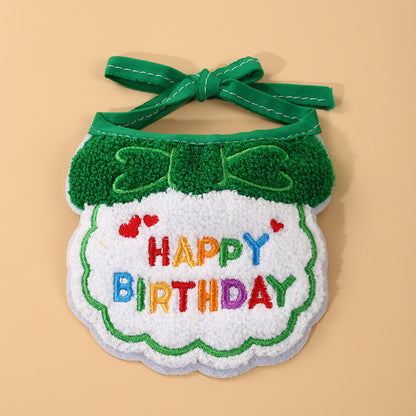FUREVER365 Pet Birthday Hat Bib Set Cat Dog Birthday Party Accessories INS Embroidery Saliva Towel