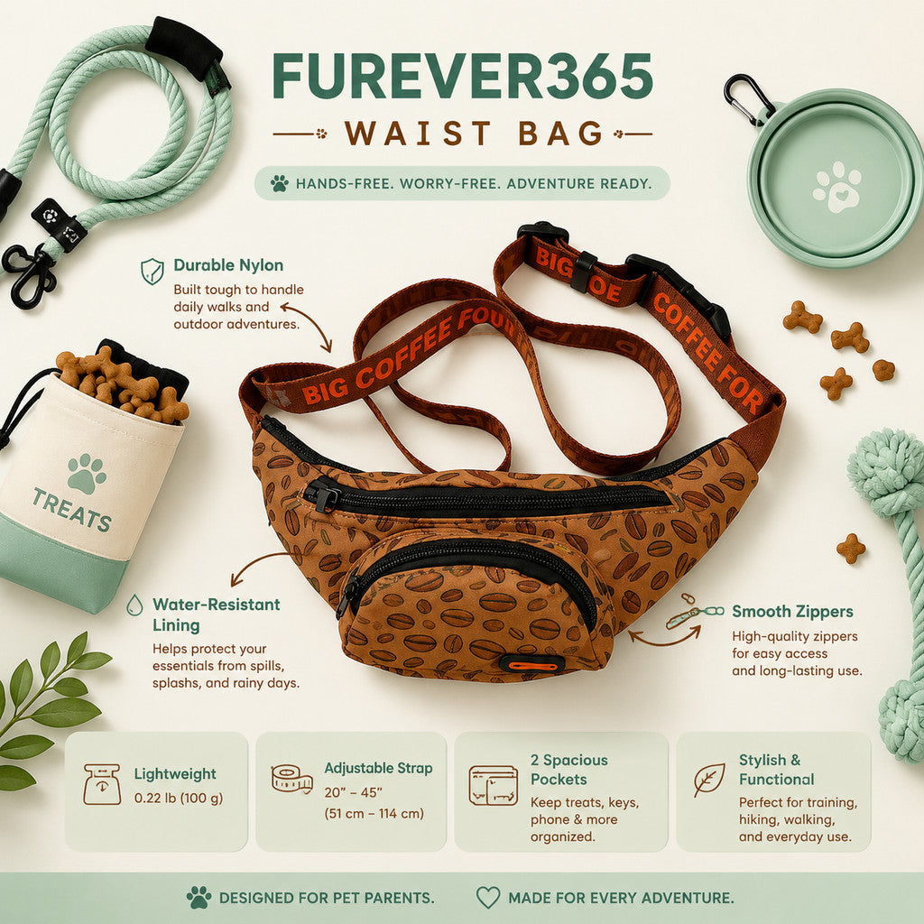 FUREVER365 Lightweight Pet Walking Waist Bag Leaf Print Storage Fanny Pack Multi-purpose Chest Bag