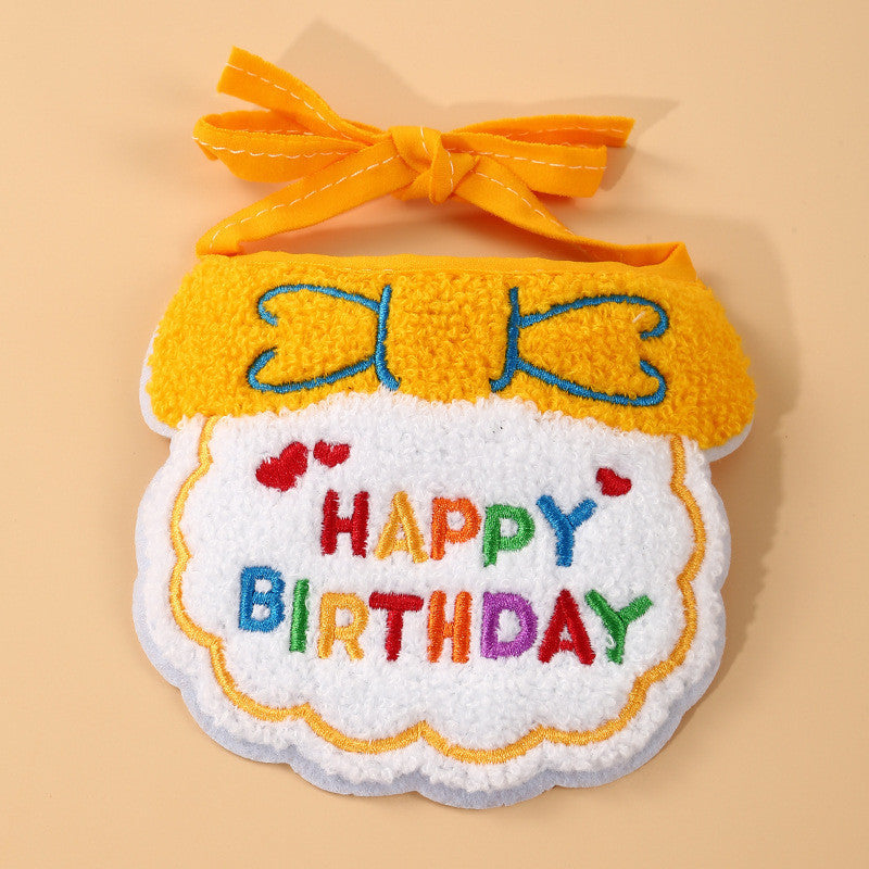 FUREVER365 Pet Birthday Hat Bib Set Cat Dog Birthday Party Accessories INS Embroidery Saliva Towel