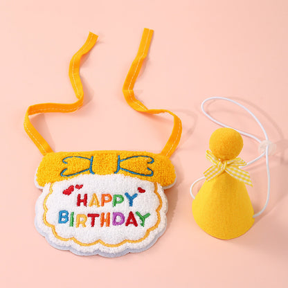FUREVER365 Pet Birthday Hat Bib Set Cat Dog Birthday Party Accessories INS Embroidery Saliva Towel