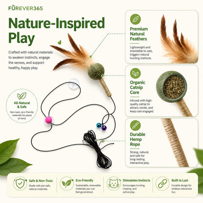 FUREVER365 Interactive Cat Spring Toy with Natural Feather Catnip Silvervine Hemp Rope Molar Toy