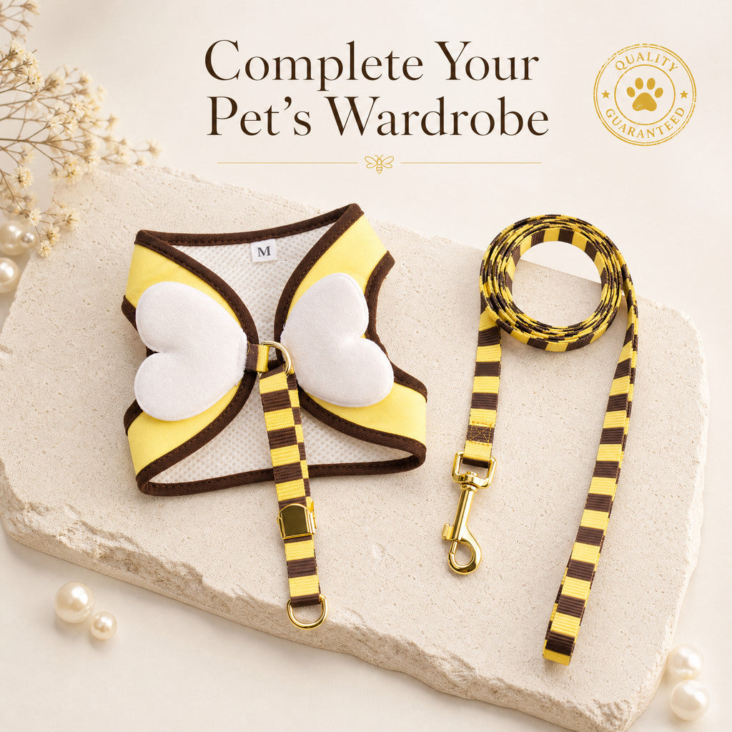 FUREVER365 Designer Pet Harness Leash Set with Angel Wings Breathable Mesh Cat Dog Vest Chest Strap FURMD2407X