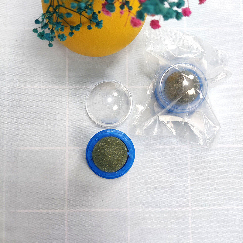 FUREVER365 Natural Catnip Ball Toy Rotating Silvervine Wall Stick-on Cat Lick Fun Gall Fruit Molar