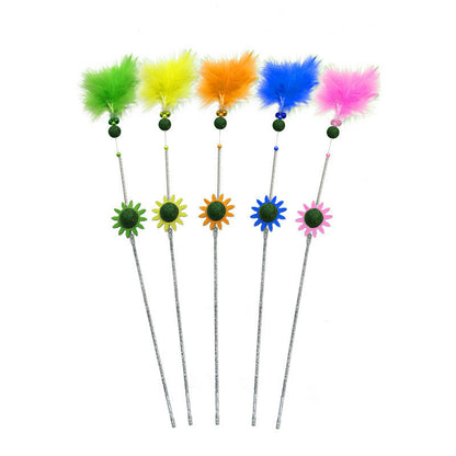 FUREVER365 Interactive Cat Teaser Wand Catnip Silvervine Molar Stick Feather Toy with Bell Kitten