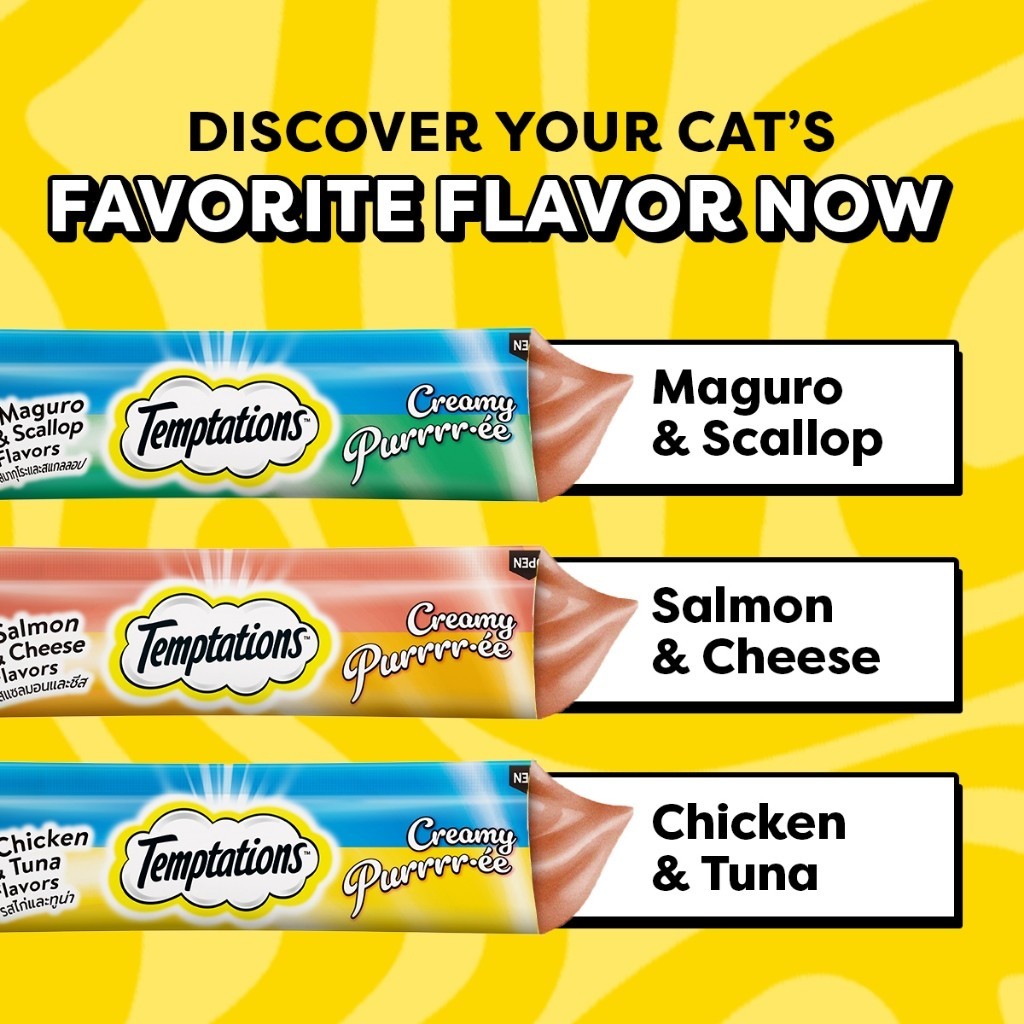 TEMPTATIONS Creamy Purrrr-ee Cat Treats - Chicken & Tuna / Salmon & Cheese / Maguro & Scallop 48g