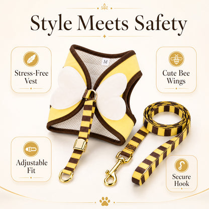 FUREVER365 Designer Pet Harness Leash Set with Angel Wings Breathable Mesh Cat Dog Vest Chest Strap