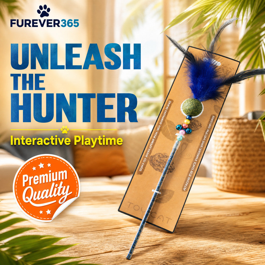 FUREVER365 Retractable Cat Teaser Wand with Catnip Ball & Bell Feather Toy Interactive Kitten Toy