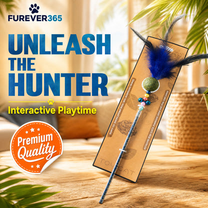 FUREVER365 Retractable Cat Teaser Wand with Catnip Ball & Bell Feather Toy Interactive Kitten Toy
