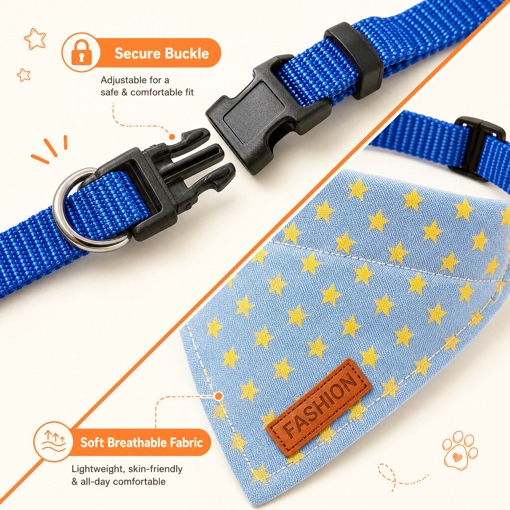 FUREVER365 Pet Bandana Collar Leash Set Dog Scarf Traction Rope Outdoor Walking Adjustable Accessories