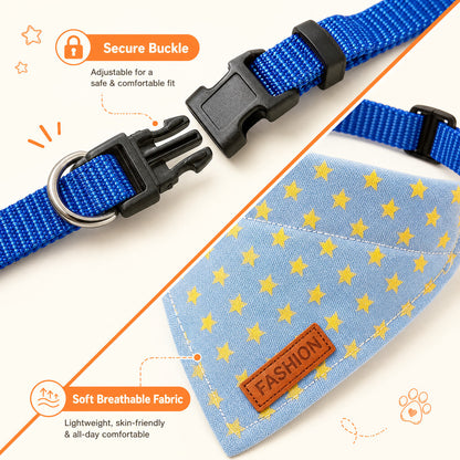 FUREVER365 Pet Bandana Collar Leash Set Dog Scarf Traction Rope Outdoor Walking Adjustable Accessories