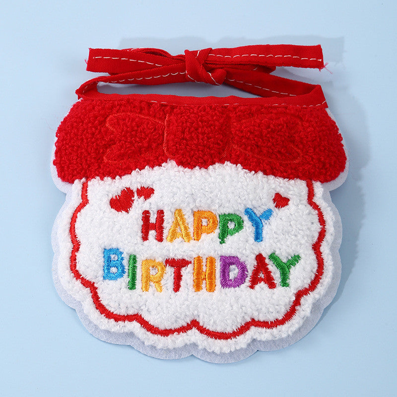 FUREVER365 Pet Birthday Hat Bib Set Cat Dog Birthday Party Accessories INS Embroidery Saliva Towel
