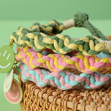 FUREVER365 Handmade Woven Pet Collar Cute Smiley Pendant Cat Dog Dopamine Color Adjustable Necklace YBS024
