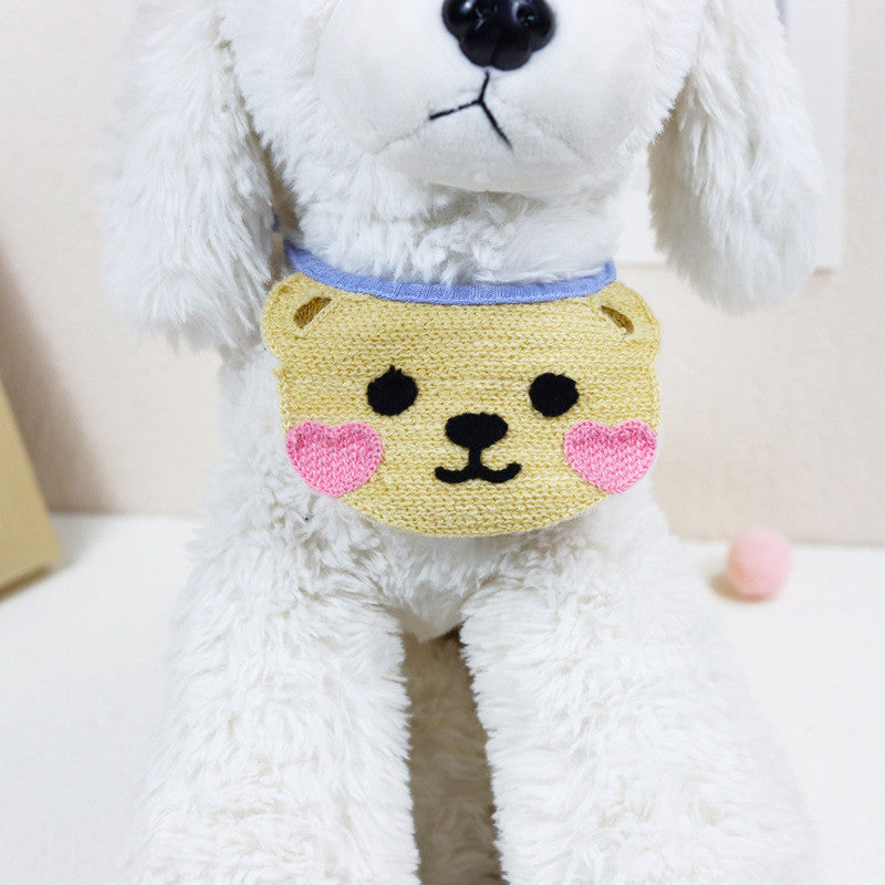 FUREVER365 Cute Pet Bib Cotton Saliva Towel Cat Scarf Dog Triangle Scarf Embroidery Puppy Neck Warmer