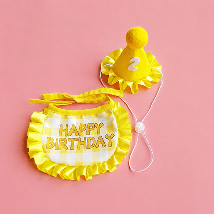 FUREVER365 Pet Birthday Hat Bib Set Cat Dog Birthday Party Accessories INS Embroidery Saliva Towel