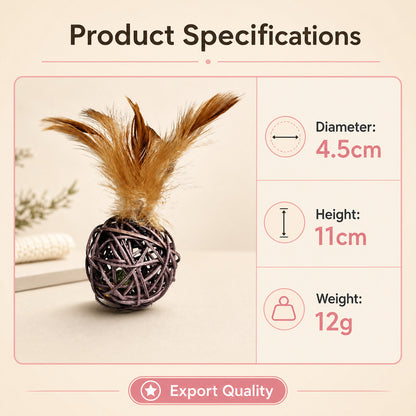 FUREVER365 Natural Rattan Ball Cat Toy with Feather & Catnip Ball Interactive Molar Chew Toy Kucing