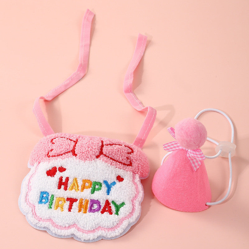 FUREVER365 Pet Birthday Hat Bib Set Cat Dog Birthday Party Accessories INS Embroidery Saliva Towel