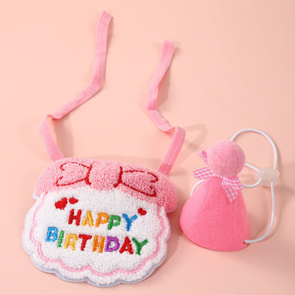 FUREVER365 Pet Birthday Hat Bib Set Cat Dog Birthday Party Accessories INS Embroidery Saliva Towel
