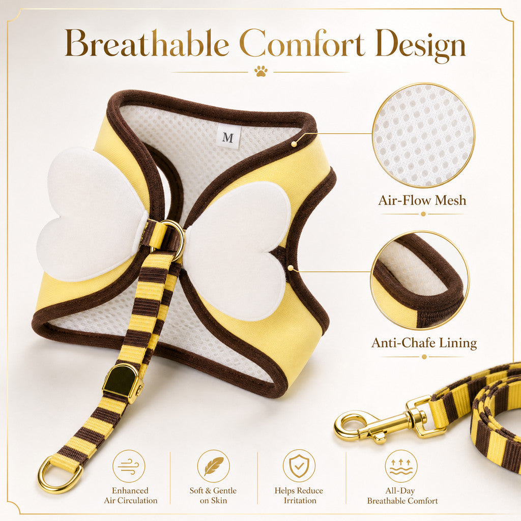 FUREVER365 Designer Pet Harness Leash Set with Angel Wings Breathable Mesh Cat Dog Vest Chest Strap