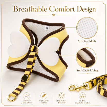 FUREVER365 Designer Pet Harness Leash Set with Angel Wings Breathable Mesh Cat Dog Vest Chest Strap