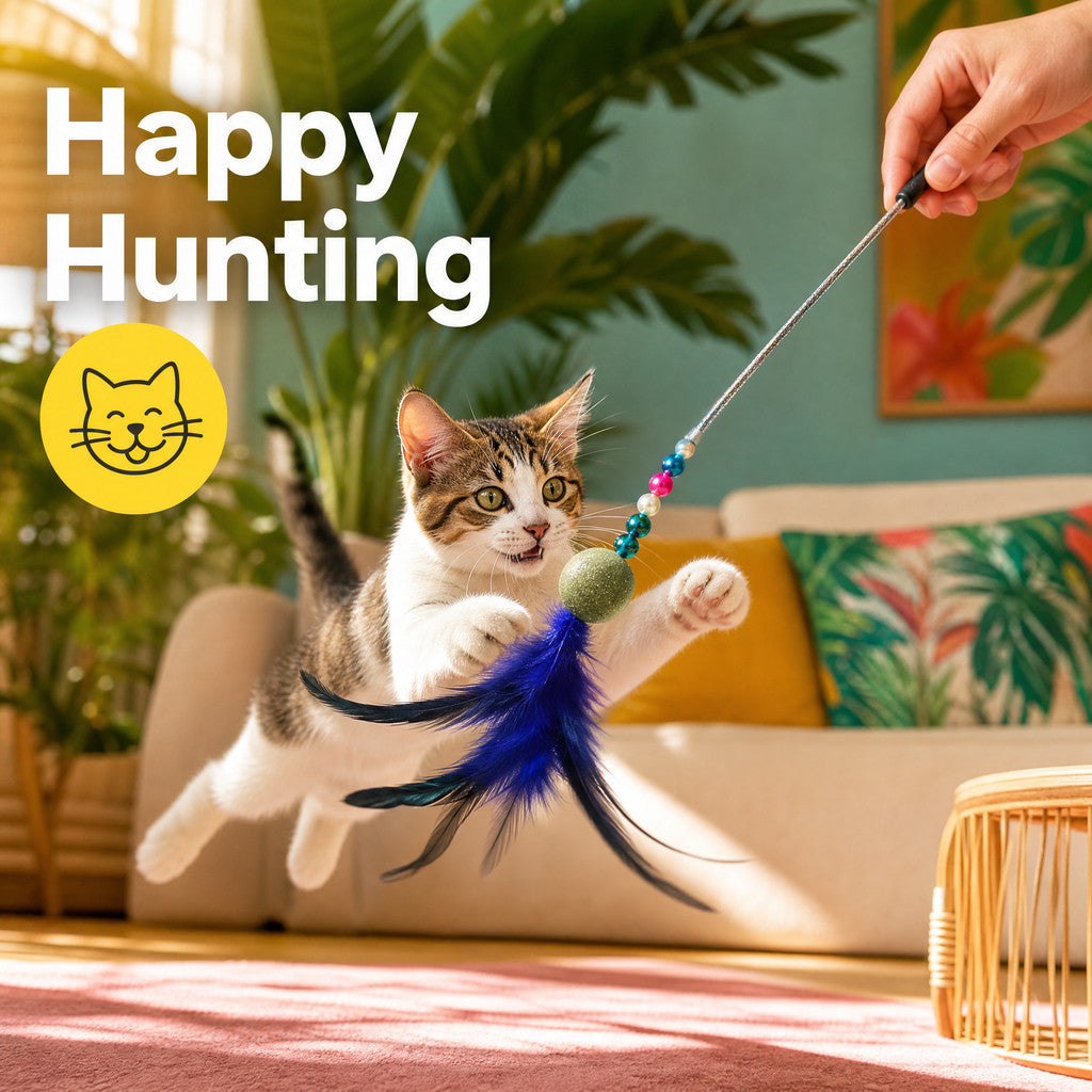 FUREVER365 Retractable Cat Teaser Wand with Catnip Ball & Bell Feather Toy Interactive Kitten Toy