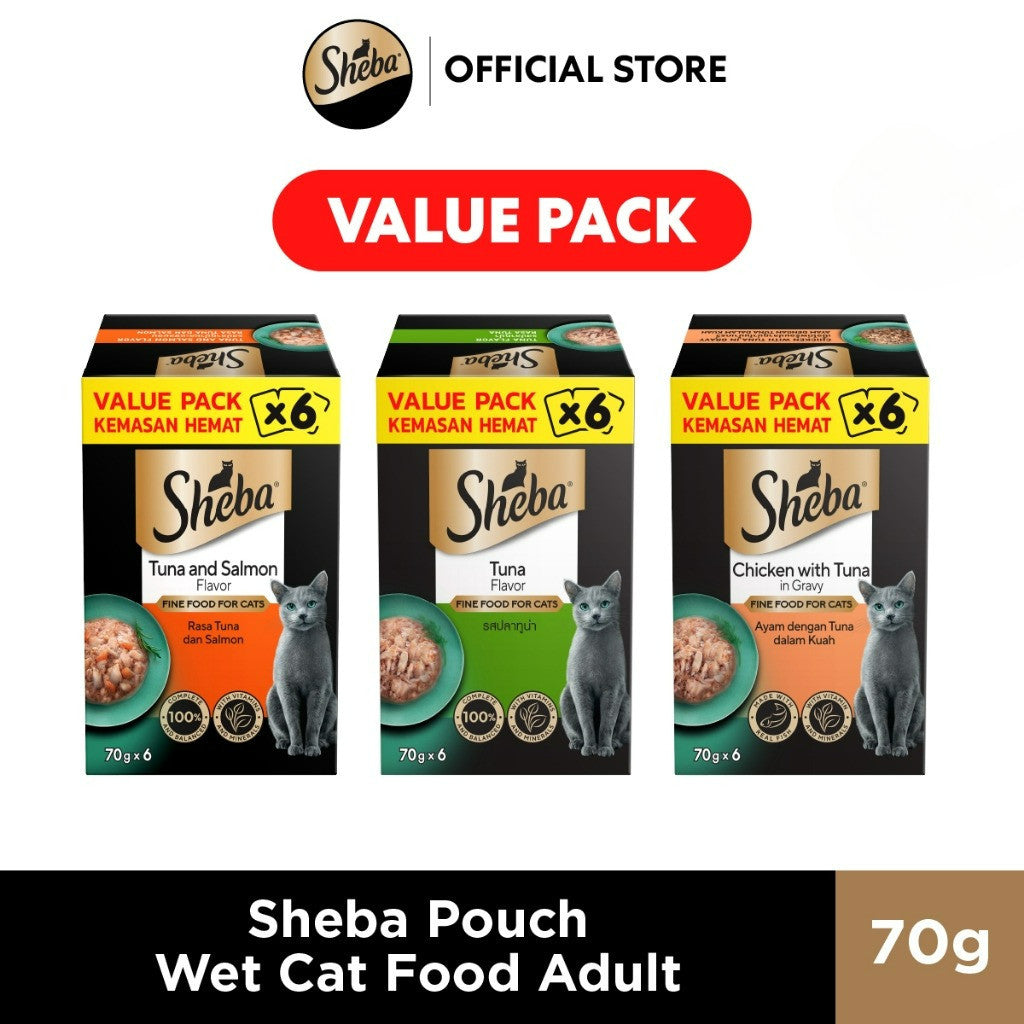 Value Pack (6 Packs) SHEBA Wet Cat Food for Adult - All Flavors - 70g x 6