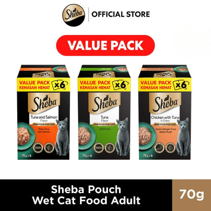 Value Pack (6 Packs) SHEBA Wet Cat Food for Adult - All Flavors - 70g x 6