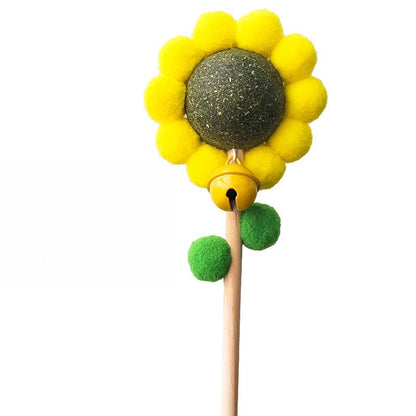 FUREVER365 Cute Sunflower Cat Teaser Wand with Catnip Plush Interactive Molar Cat Toy Kitten Stick