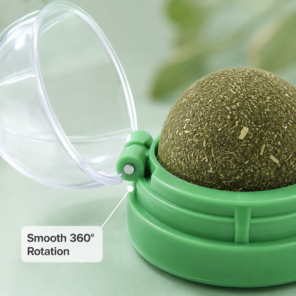FUREVER365 Natural Catnip Ball Toy Rotating Silvervine Wall Stick-on Cat Lick Fun Gall Fruit Molar