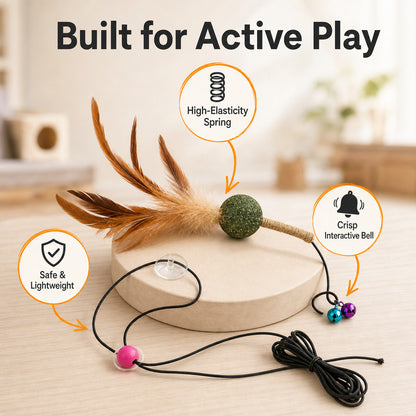 FUREVER365 Interactive Cat Spring Toy with Natural Feather Catnip Silvervine Hemp Rope Molar Toy