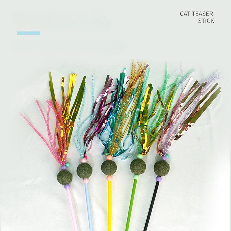 FUREVER365 Interactive Cat Teaser Wand Catnip Silvervine Molar Stick Feather Toy with Bell Kitten
