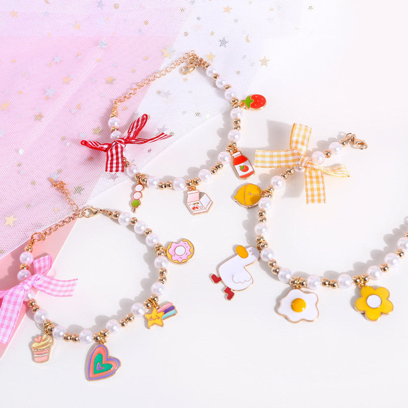 FUREVER365 Cute Pet Pearl Collar with Bow Tie Bell Cat Dog Rabbit Birthday Necklace Adjustable Scarf