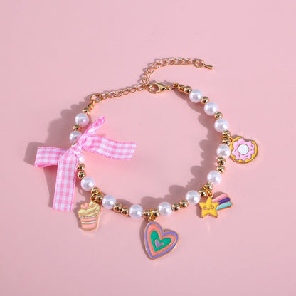 FUREVER365 Cute Pet Pearl Collar with Bow Tie Bell Cat Dog Rabbit Birthday Necklace Adjustable Scarf