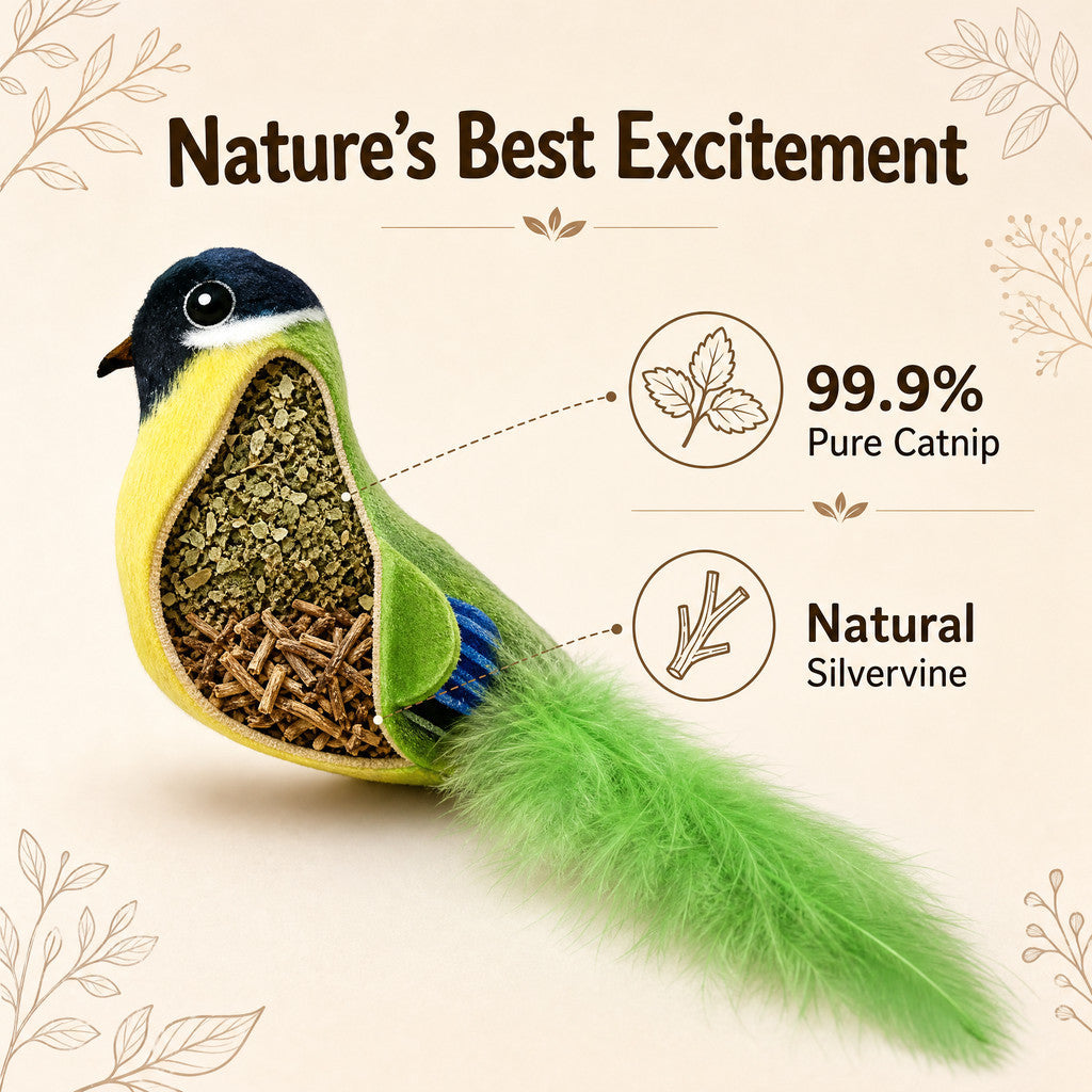 FUREVER365 Catnip Toy with Silvervine Crinkle Paper Cat Plush Toy Feather Bird Duck Interactive Toy