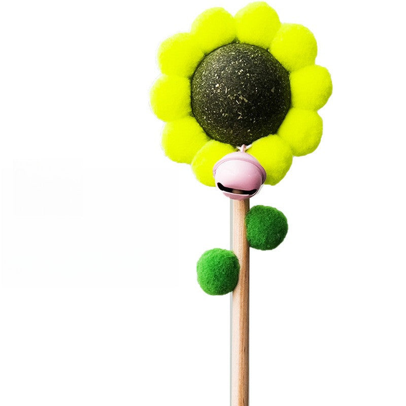 FUREVER365 Cute Sunflower Cat Teaser Wand with Catnip Plush Interactive Molar Cat Toy Kitten Stick