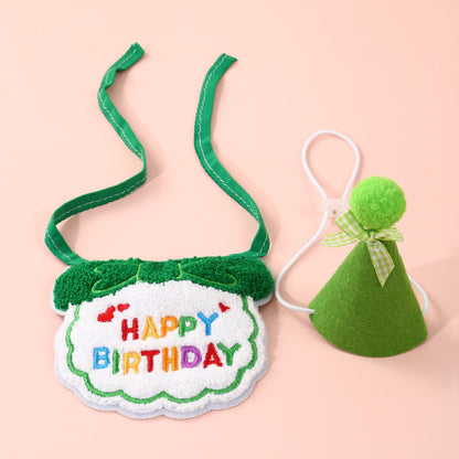 FUREVER365 Pet Birthday Hat Bib Set Cat Dog Birthday Party Accessories INS Embroidery Saliva Towel