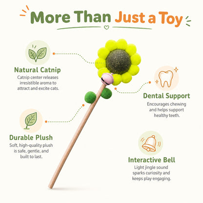 FUREVER365 Cute Sunflower Cat Teaser Wand with Catnip Plush Interactive Molar Cat Toy Kitten Stick