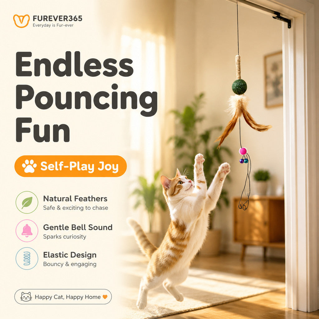 FUREVER365 Interactive Cat Spring Toy with Natural Feather Catnip Silvervine Hemp Rope Molar Toy