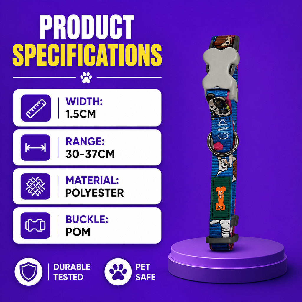 FUREVER365 Premium Dog Collar Adjustable Breathable Webbing Collar 1.5cm Width (30-37cm) Collar ONLY