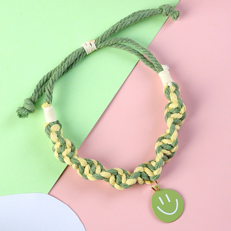 FUREVER365 Handmade Woven Pet Collar Cute Smiley Pendant Cat Dog Dopamine Color Adjustable Necklace
