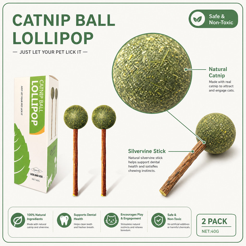 FUREVER365 Natural Catnip Lollipop Cat Toy Silvervine Stick Molar Chew Toy Lickable Kitten Teaser