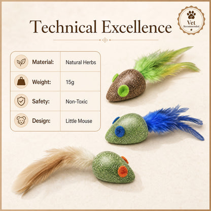 FUREVER365 Natural Catnip Toy Silvervine Mouse Cat Toy Gall Fruit Molar Chew Toy with Feather Kitten