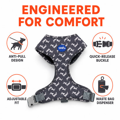 FUREVER365 Houndstooth Pet Harness Leash Set with Poop Bag Dispenser Breathable Dog Vest Chest Strap