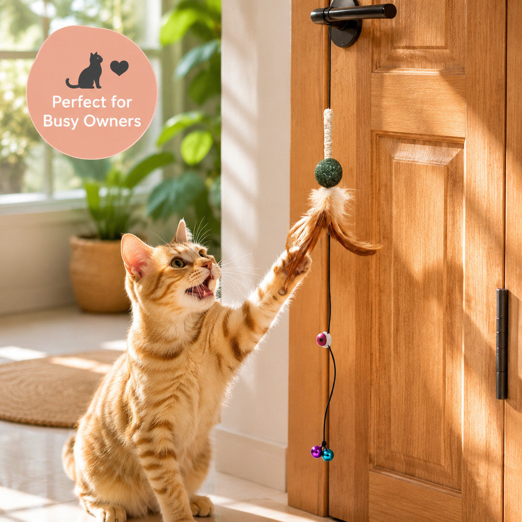 FUREVER365 Interactive Cat Spring Toy with Natural Feather Catnip Silvervine Hemp Rope Molar Toy