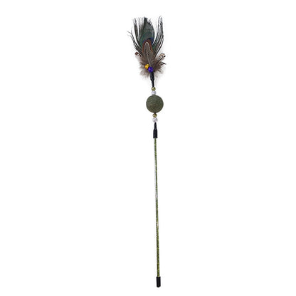 FUREVER365 Interactive Cat Teaser Wand Catnip Silvervine Molar Stick Feather Toy with Bell Kitten