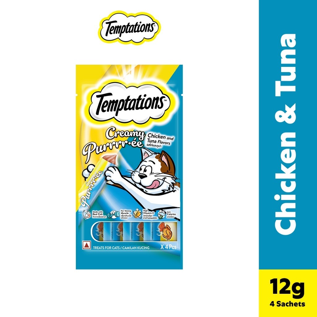 TEMPTATIONS Creamy Purrrr-ee Cat Treats - Chicken & Tuna / Salmon & Cheese / Maguro & Scallop 48g