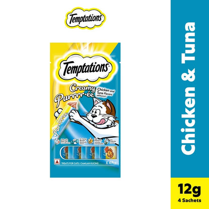 TEMPTATIONS Creamy Purrrr-ee Cat Treats - Chicken & Tuna / Salmon & Cheese / Maguro & Scallop 48g